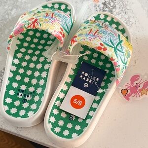 Roller Rabbit Slide Sandals - Green, White, and Multicolor